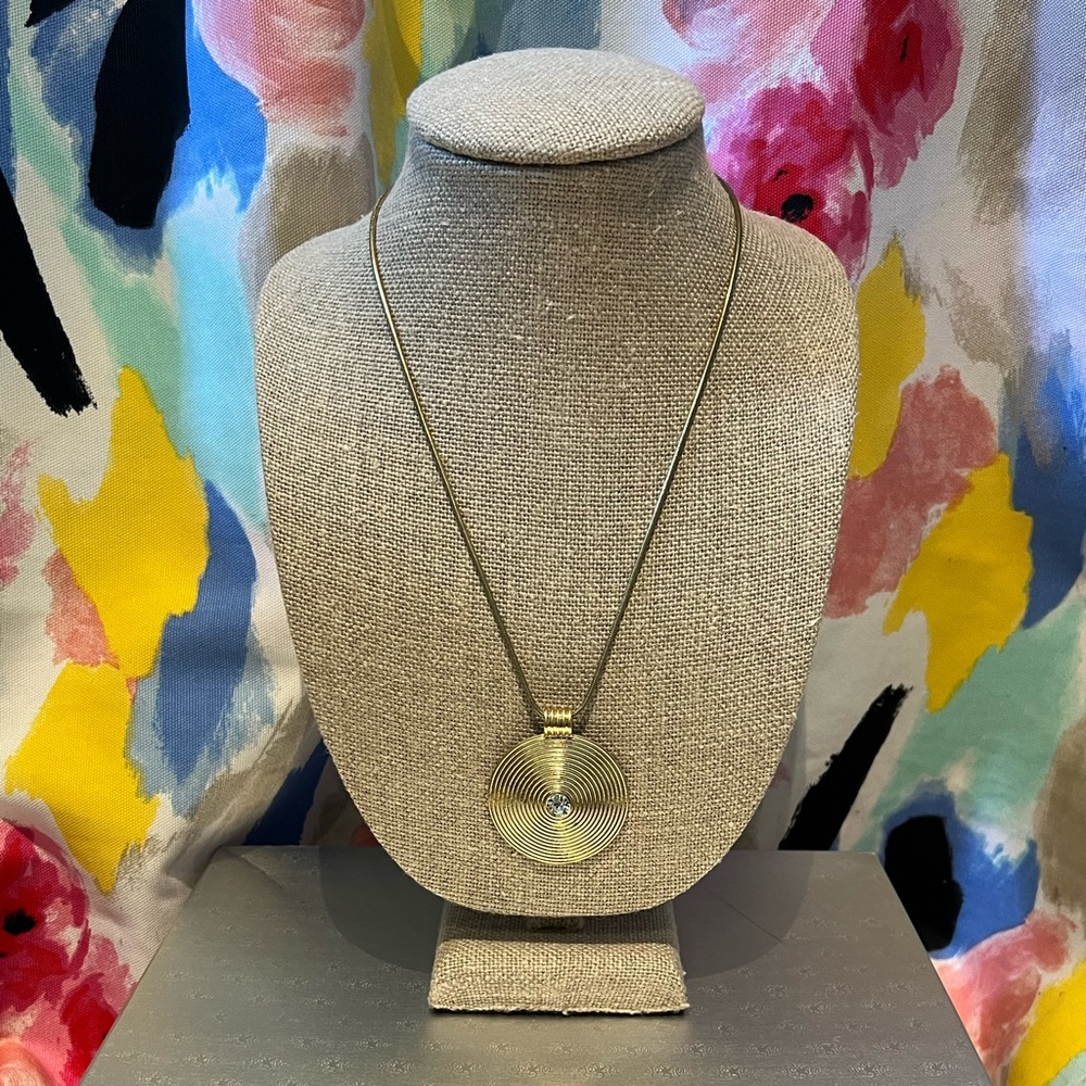 Jessica Simpson Gold Medallion Necklace with Centered Crystal Stone